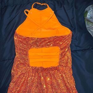 Revolution Rave festival dance disco dress with shorts underneath orange sequin